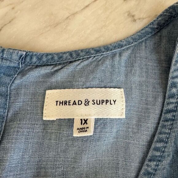 Thread & Supply Chambray romper medium Wash Casual Womens 1X - Picture 3 of 7